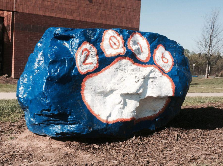 The senior rock, which seniors paint with their year of graduation every year.