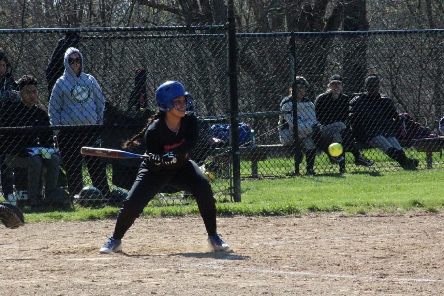 Senior Aarohi Brahmbhatt about to hit the ball.