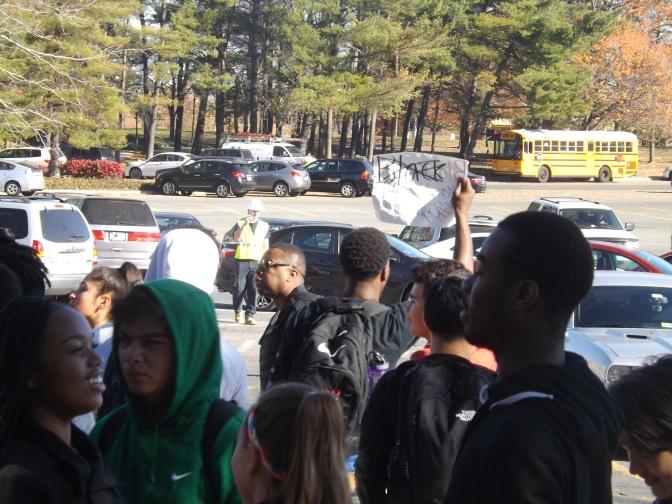 Students march as part of the anti-Trump protest