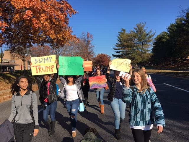 Students march as part of anti-Trump protest