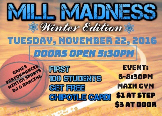 Winter Mill Madness kicks off tonight in the gym at 6pm