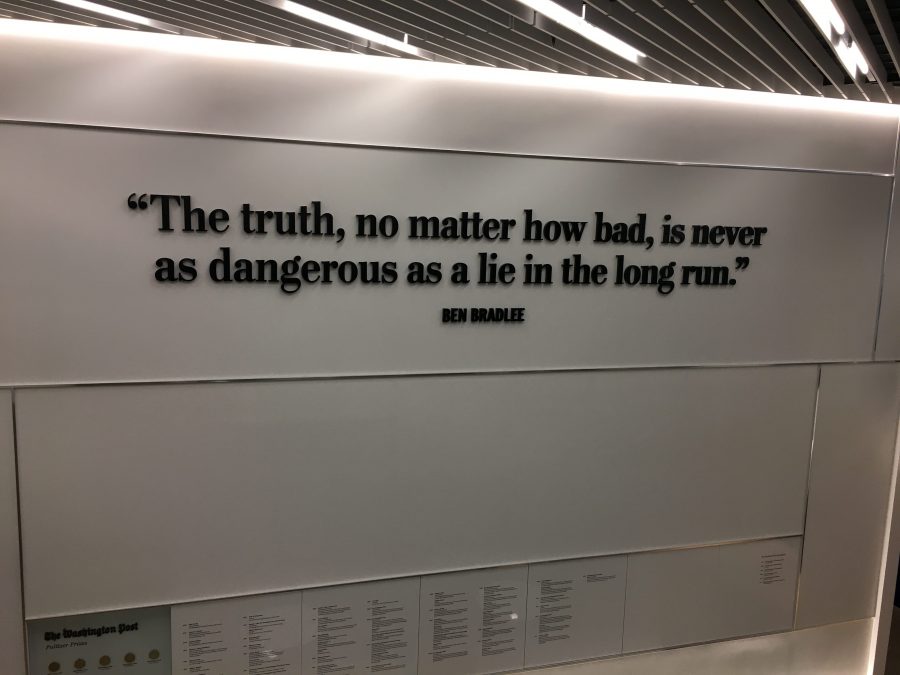 Famous journalism quote by Ben Bradlee that is featured on a wall in the Washington Post.