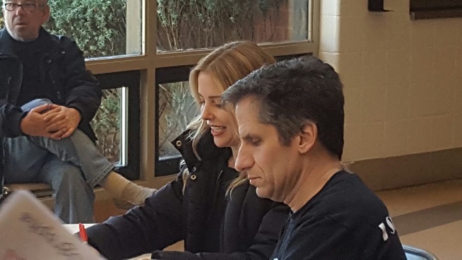 Seth Rudetsky (front) and Kerry Butler (back) sign autographs for students after the show