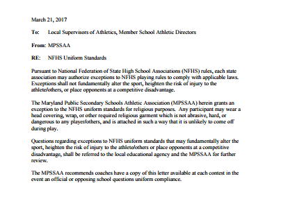 MPSSAA responds to calls for rule change, grants exception for student athletes to wear religious garments in games