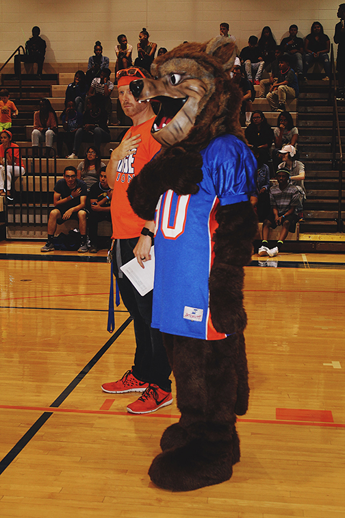 Orange Nation sponsor Matt Johnson and Wally the Wolverine during the Pledge at Mill Madness on September 12.  