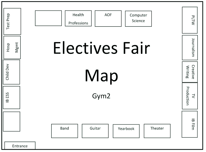 Map of the tables for the electives fair on November 22.  