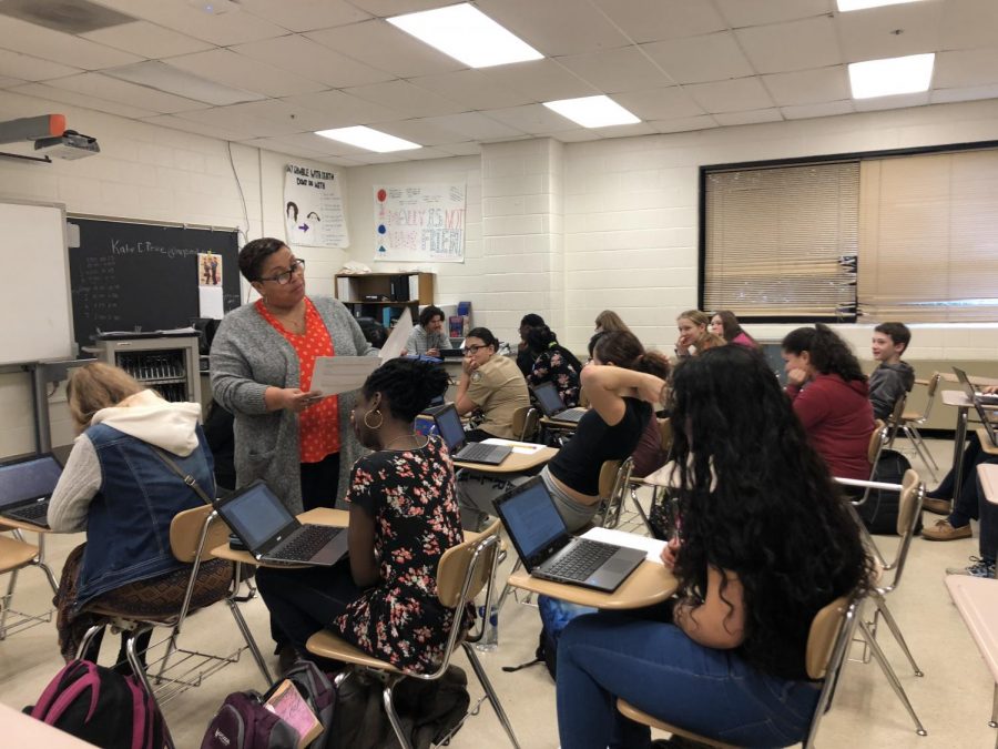 Social studies teacher Sandy Young in her classroom