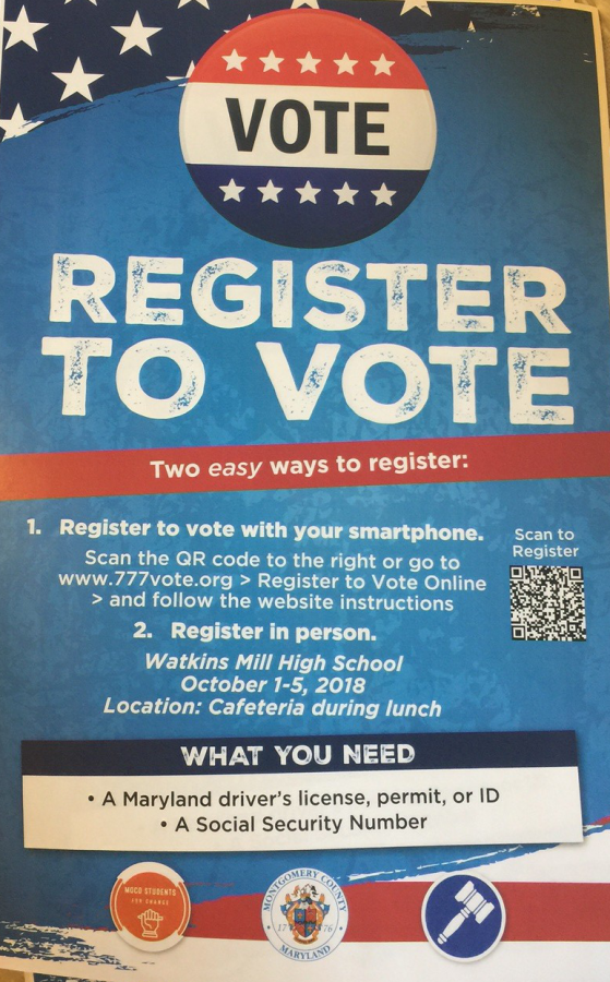 Posters are hung up in the hallways to let students know how to register.