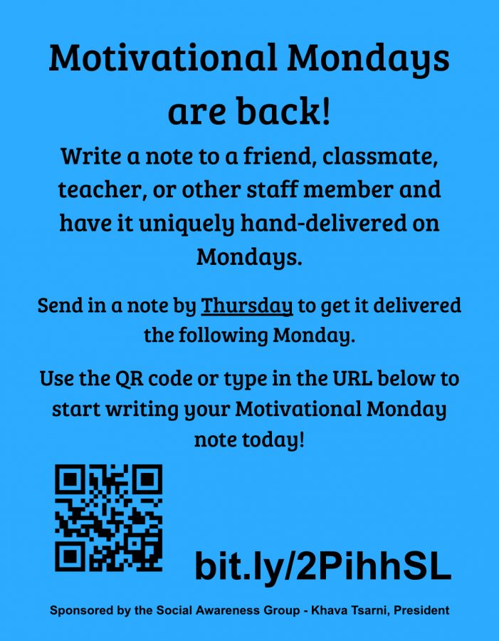 Los lunes motivacionales han regresado como una forma para que los estudiantes se envíen un mensaje positivo cada semana. Escanee el código QR para comenzar!