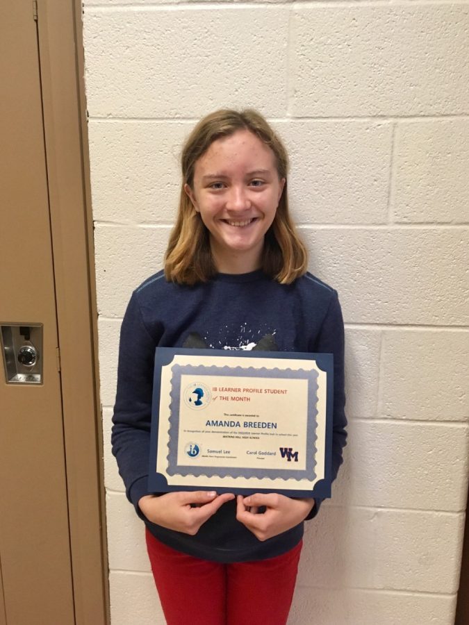 Freshman Amanda Breeden was selected as the IB learner profile of the month for her skills as an inquirer.