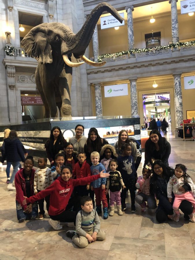 Child Development preschoolers and some high school students with the African bush elephant.