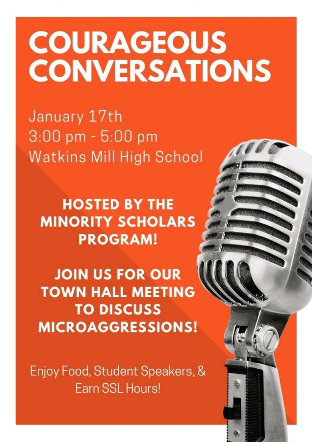 Flyer for the MSP Courageous Conversations Town Hall, in which speakers shared their experiences with microaggressions.  