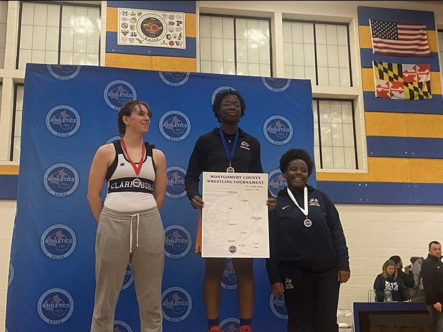 Sophomore+Jabea+Ewane+competed+in+and+won+the+inaugural+190+lb+Girls+County+Wrestling+Championship.