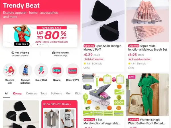 A display of TikTok Shop, a merchandising feature that allows app members to purchase items. 